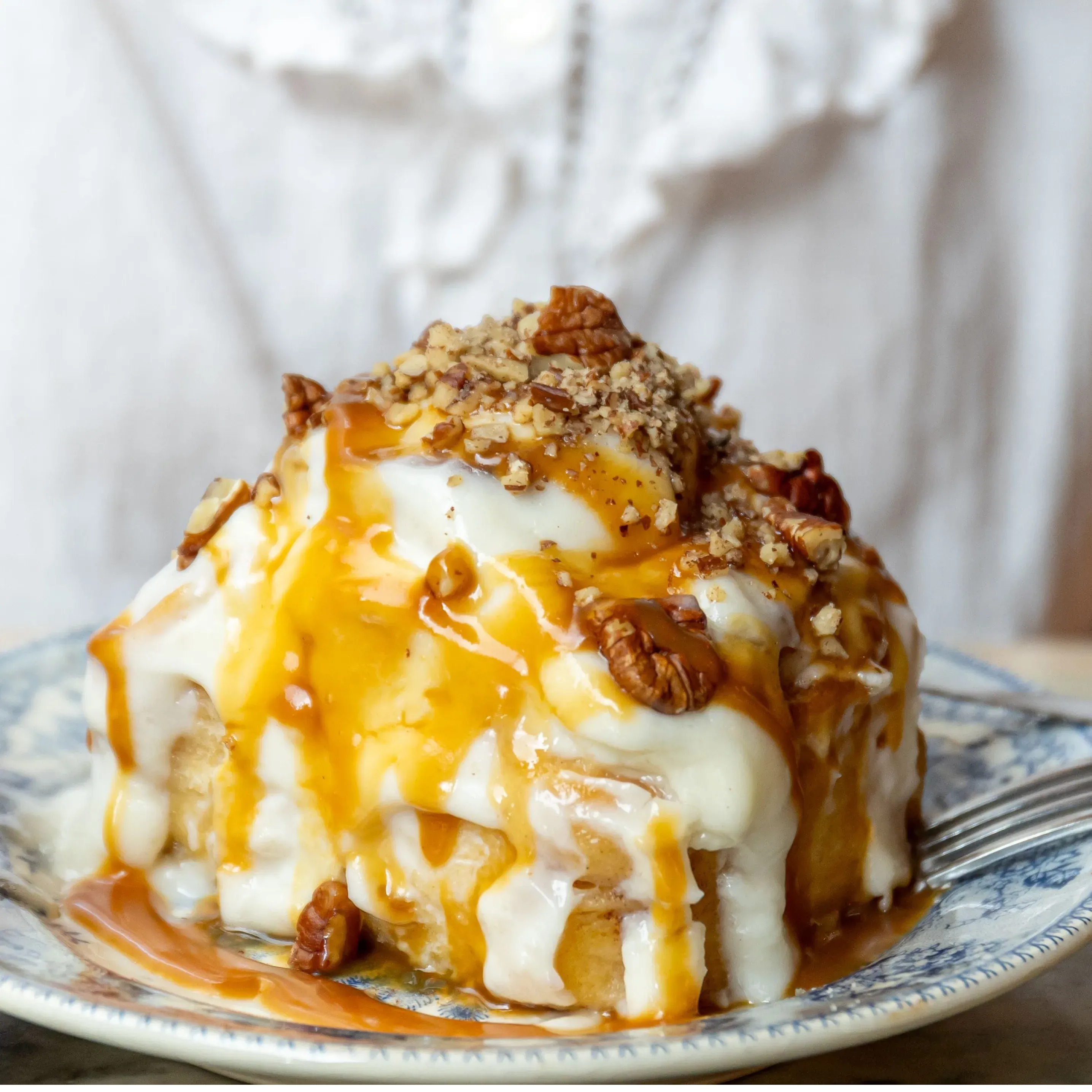 Caramel pecan cinnamon roll