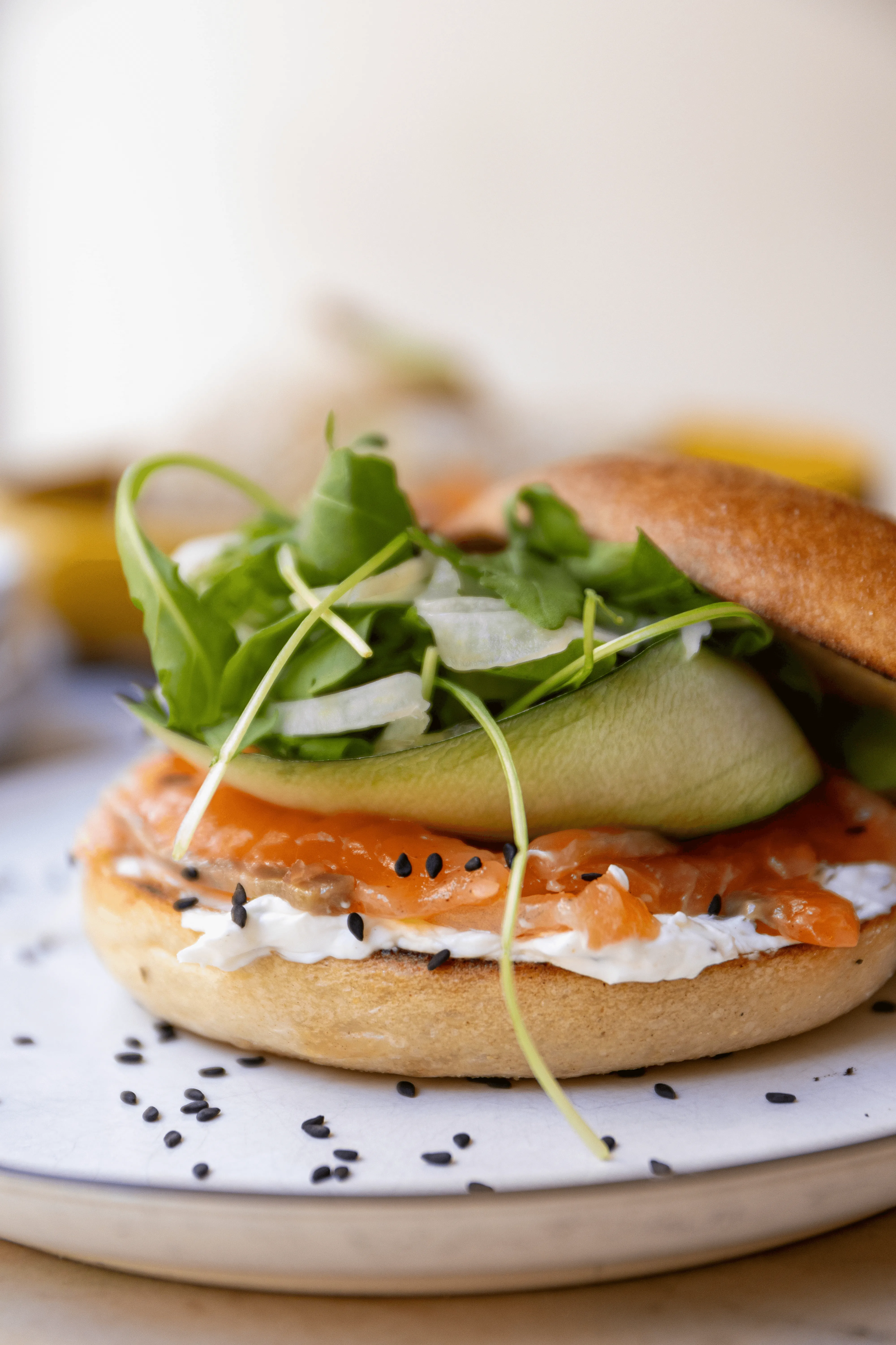 Salmon bagel with cream cheese